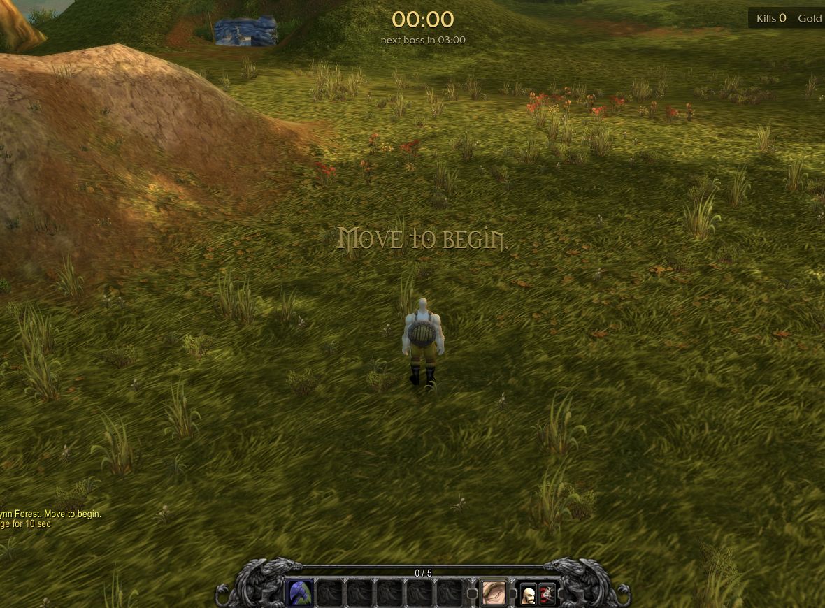 Warrior standing in Elwynn Forest with the “Move to begin!” prompt