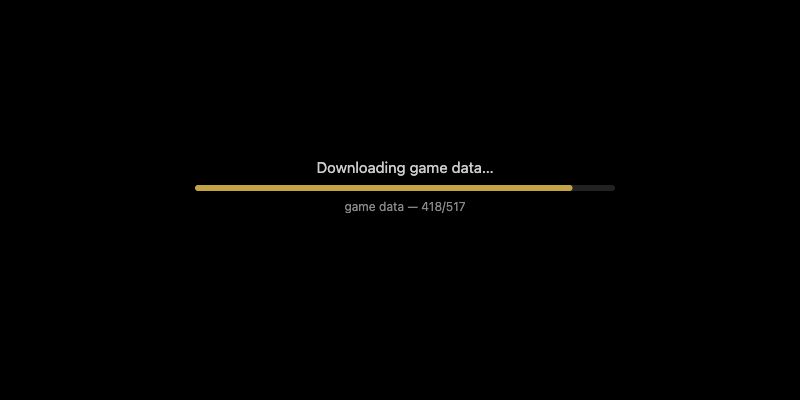 Ladebildschirm mit „Downloading game data…“ und dem Zähler 418/517